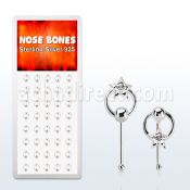 dnbrc3 silver nose bones w star w clear crystal on slave hoop
