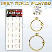dnsm106 box w gold plated 925 silver nose hoop w 1.5mm round cz