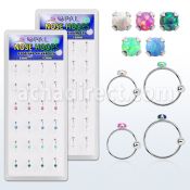 dnsm109 box w silver nose hoop w 2mm prong set synthetic opal