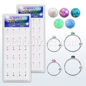 dnsm111 box w silver nose hoop w ball 2mm synthetic opal top