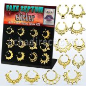 dnsm117 display w gold plated fake septum clickers indian design