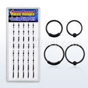 dnsm40 box w assorted black plated silver noose hoops 8 10mm