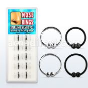 dnsp6 box of silver hoop nose rings with double 2mm balls