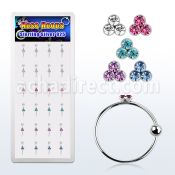 dnstrm box of 10mm silver hoop nose rings w tri color crystal