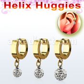 ehgfr gold steel helix huggie w dangling multi crystals ball