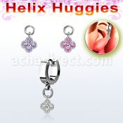 ehhz411 stainless steel huggie w a dangling small flower w cz