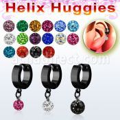 ehkfr black steel helix huggie w dangling multi crystals ball