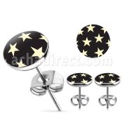 er200 pair of stainless steel ear studs w stars on black