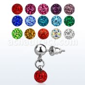 er263 316l steel ear stud w dangling ferido multicrystal ball