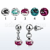 er263c 316l steel ear stud w a 6mm zebra multi crystal ball