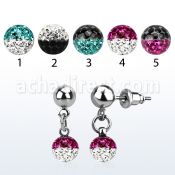 er263e 316l steel ear stud with dangling ferido 2 color ball