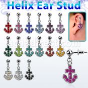 erbd391 316l steel helix ear stud ball w crystal studded anchor