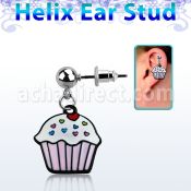erbd456 316l steel helix ear stud ball with painted cupcake