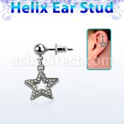 erbd488 316l steel helix ear ball stud w star w crystal rim