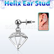 erbd575 316l steel helix ear stud ball w polished diamond shape