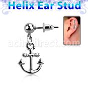 erbd632 316l steel helix ear stud ball with high polished anchor