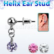 erbz372 316l steel helix ear stud ball with dangling round cz