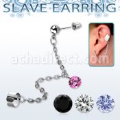 erdl13 piece of slave cuff earrings chain w round cz dangling