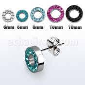 erff steel fake flesh tunnel ear stud w multi crystal rim