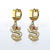 erg721 gold steel huggies earrings dangling dragon crystal eye