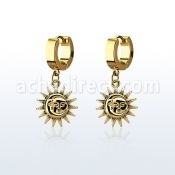 erg726 gold steel huggies earrings w a sun dangling