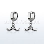 erh517 steel huggies earrings w dangling up turned mustache