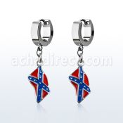 erh553 steel huggies earrings w dangling confederate flag