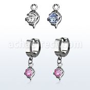 erhz10 steel huggies earrings w dangling small dolphin w cz