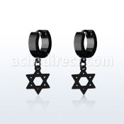 erkdsr black steel huggies earrings w dangling david star