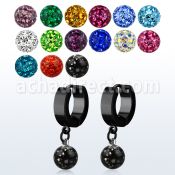 erkfr8 black steel huggies w dangling 8mm multi crystal ball