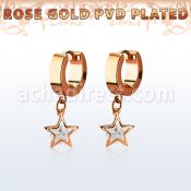 errz414 rose gold steel huggies earrings w dangling star w cz