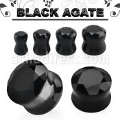 fgsd black agate stone double flare plug faceted cut