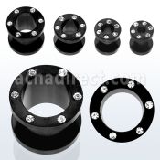 fsjk black anodized 316l steel screw fit tunnel with crystals