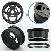 ftsha black pvd steel screw fit flesh tunnel with bio hazard