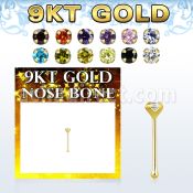 gbz2m9 9kt gold nose bone with 2mm round prong set cz stone