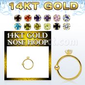 ghz2 14kt gold nose hoop w a 2mm prong set round cz