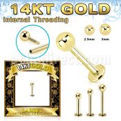 glbbi 14k gold labret 16g plain ball top internal
