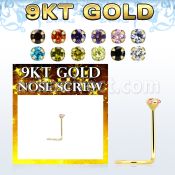 gszm9 9kt gold nose screw with 2mm round prong set cz stone