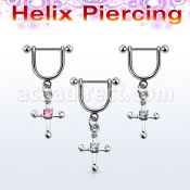 heuz2 316l steel helix stirrup w cross w a round cz stone