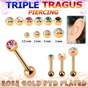 hexttdc rose gold triple tragus piercing w 2.5  5mm jewel ball