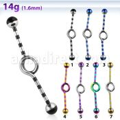 idbt14 striped pvd 316l steel industrial loop barbell w balls