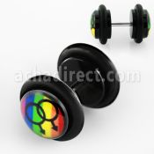ilvgr28 acrylic plug w 2 black male signs on rainbow w o rings