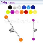 incvb5 316l steel industrial twister barbell with 5mm uv balls