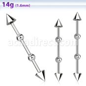 indsh15 316l steel industrial barbell with 5mm cones 4mm balls