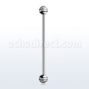 indxj 316l steel industrial barbell with striped acrylic balls