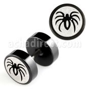 ipls11 black 316l steel fake plug with laser edged spider logo