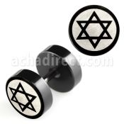 ipls13 black 316l steel fake plug with laser edged david star