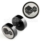 ipls8 black 316l steel fake plug with laser edged dice logo