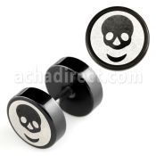 ipls9 black 316l steel fake plug with laser edged skull logo