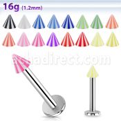 lbbecn3 316l steel labret with 3mm acrylic uv beach cone